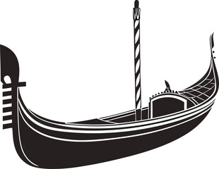 Charming Gondola Silhouette: Elegant Outline of a Traditional Venetian Boat, Evoking Romantic Canals and Old-World Serenity on White Canvas