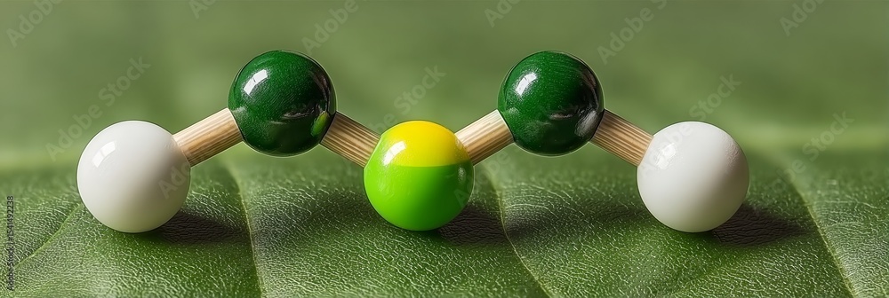 Poster l-theanine molecular structure depicted on a leaf surface for scientific illustrations and modeling