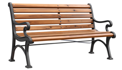  Classic Wooden Park Bench  Isolated on Transparent Background PNG