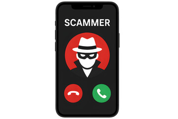 Smartphone screen displaying a scammer call with warning message