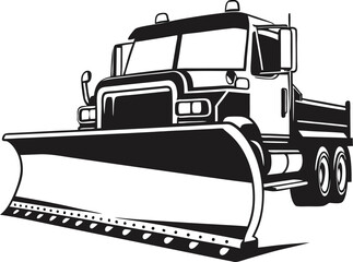 Powerful Snowplow Silhouette: Robust Outline of a Winter Utility Vehicle with Blade, Symbolizing Road Clearing and Resilience on White Background
