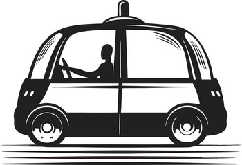 Futuristic Self-Driving Car Silhouette: Minimalist Outline of an Autonomous Electric Vehicle, Representing Innovation and Smart Mobility on White Canvas
