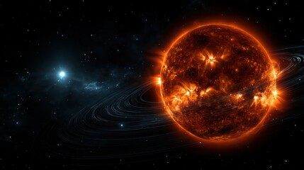 Obraz premium Fiery star with cosmic rings