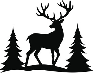 Obraz premium Deer silhouette standing among trees isolated on white background