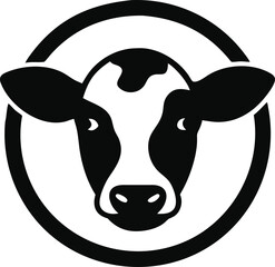 Cow head in a circle isolated on white background
