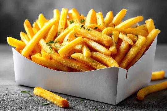 white paper box of French fries