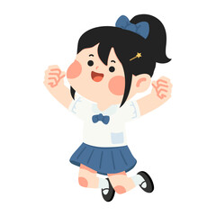 Cartoon Illustration of Girl Jumping with Joy