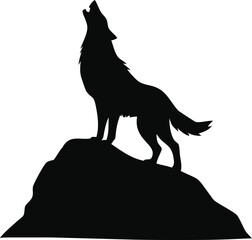 Wolf howling on a rock isolated on white background