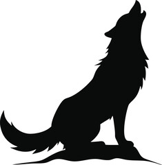 Silhouette of a wolf howling isolated on white background