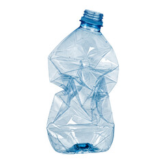Crumpled plastic water bottle isolated on white or transparent background. PNG