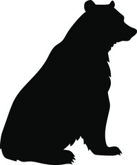 Bear silhouette sitting isolated on white background