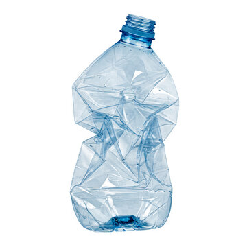 Crumpled plastic water bottle isolated on white or transparent background. PNG