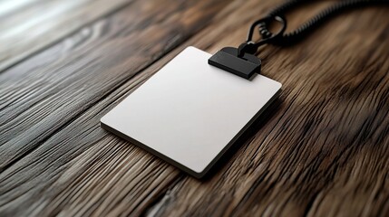 A minimalist white ID card on a lanyard, completely blank 
