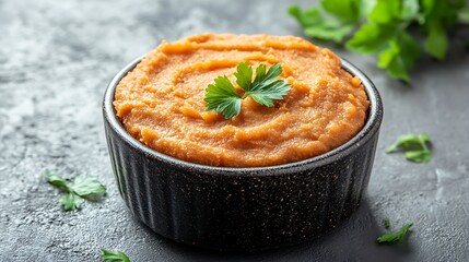 Miso paste shiro miso in a bowl on grey background