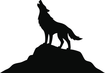 Silhouette of a wolf howling isolated on white background