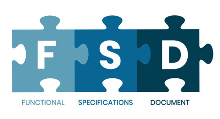 FSD - Functional Specifications Document acronym. business concept background. vector illustration concept with keywords and icons. lettering illustration with icons for web banner, flyer