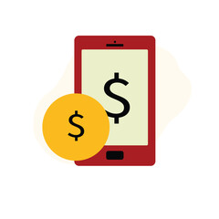 Flat Design Mobile Payment Icon with Dollar Sign