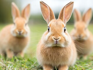 Obraz premium Wildlife farm animal photography, rabbits foraging in a wild field