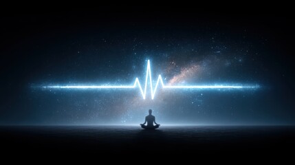 A glowing vital sign line merging with symbols of inner happiness. Spiritual and mental well-being. The ability to find happiness within oneself.