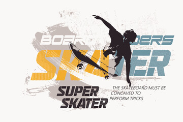 Skate board lettering, slogan art Tee, SKATER art tees, t shirt graphics print vector illustration design, Urban typography hipster street art for graphic t- shirt.eps8 © Sukman