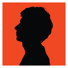 Silhouette Profile of Young Man Facing Left on Red Background
