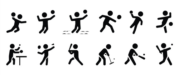 Sports flat icon set, Sports icons with ball, basketball, volleyball, beach volleyball, squash, handball, bowling, table tennis, badminton, baseball, gateball, cricket and softball vector icon set.