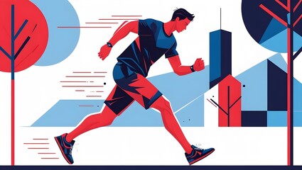 Fototapeta premium Jogger Running in Urban Environment With Headphones