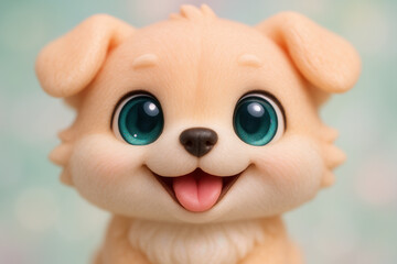 Adorable Chibi Puppy with Sparkling Teal Eyes and Playful Expression