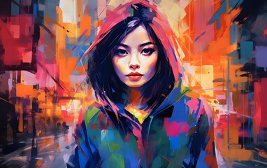 Portrait of a young Asian woman on a bright background