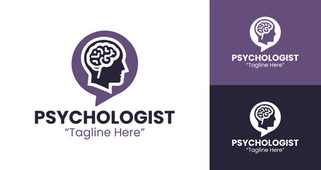 Minimalist Psychologist Logo Design with Brain and Speech Bubble for Wellness Professionals