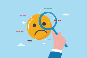 Pain point analysis, customer feedback or problem analysis for solution, marketing or analyze customer pain point for new opportunity concept, businessman analyze negative pain face to see value.