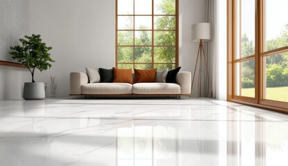 Modern living room with a large window