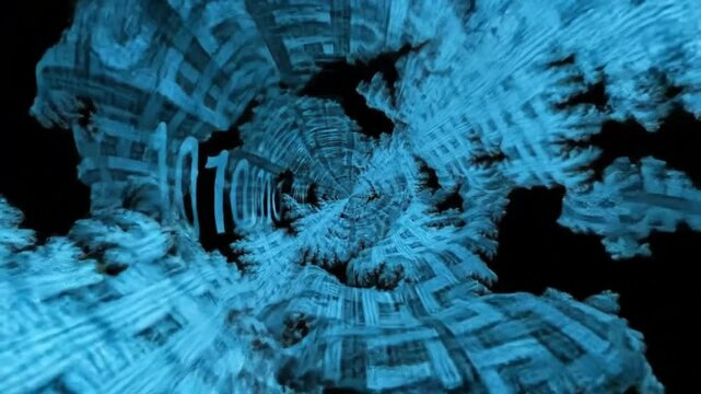 Binary Code Transformation In Infinite Fractal Tunnel For High Tech Visuals