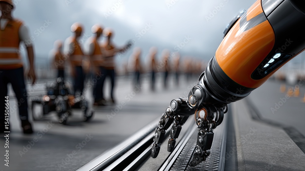 Poster robot arms efficiently working on a factory production line illustrate the integration of automation
