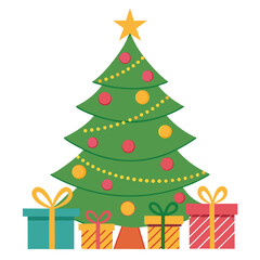 Festive christmas tree with decorated ornaments and gift boxes for holiday season celebrations
