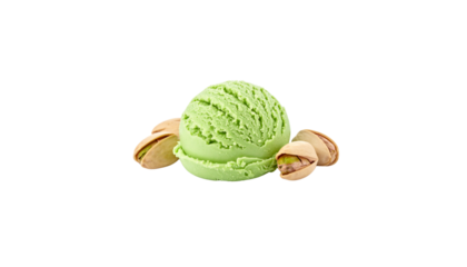 Colorful vanilla and mint ice cream with macarons isolated on white background