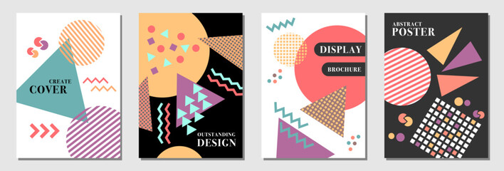 Memphis design set of cover background. Memphis colorful pattern abstract background vector illustration. For book cover, brochure, banner, handbill, flyer, marketing, business, presentation