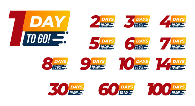 Days To Go Countdown banner template design. 1,2,3,4,5,6,7,8,9,10,20 days left countdown icon. vector 