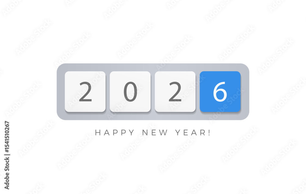 Aufkleber Modern Keyboard Key 2026 With Highlighted Button For Digital Calendar, UI Interface, Laptop Display And Online New Year Countdown. Flat Minimal Editable Vector Illustration