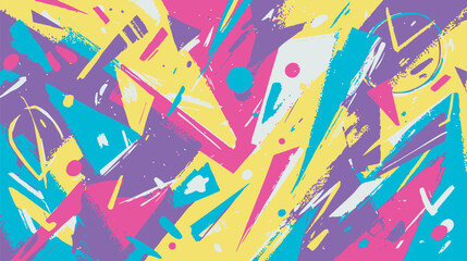 Geometric shapes interlock vibrantly across multicolored painted abstract background design