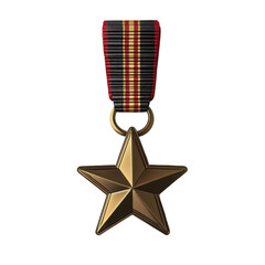 Naklejka premium Gold star with a red and black ribbon