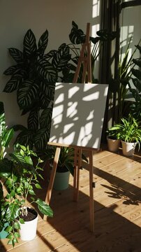 Creative space for artists with plants and natural light in a cozy indoor setting