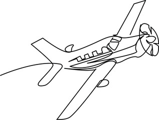 Old airplane in single line draw illustration. Continuous one line drawing of retro airoplane Editable stroke. Vector Illustration