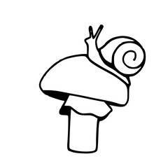 cute snail resting on a mushroom outline