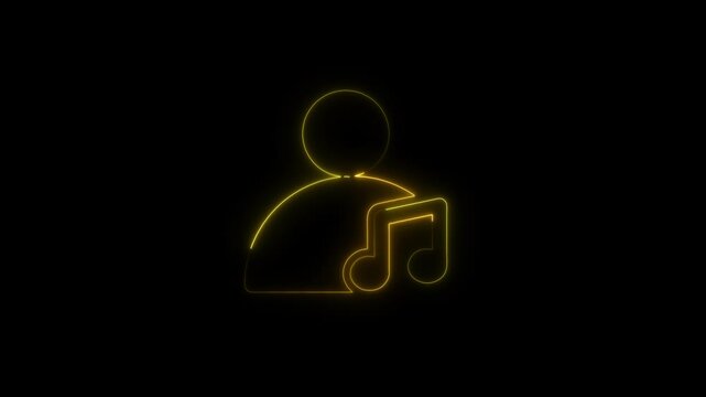Glowing yellow outline of a person with a musical note on black background