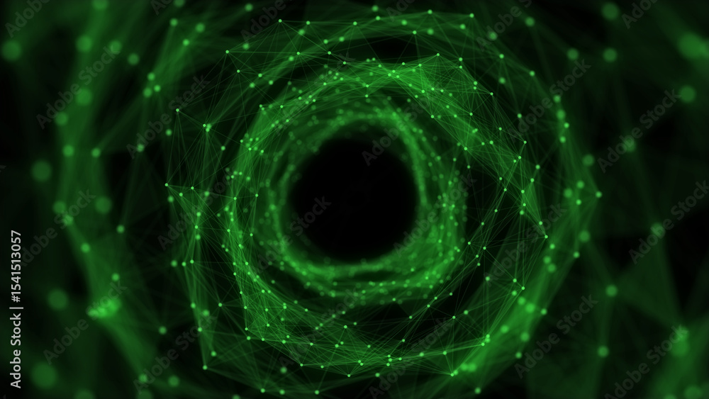 Aufkleber cyber tunnel consisting of moving glowing points. futuristic infinite space background. concept of d