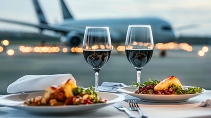 Elegant Airport Ambiance Featuring Fine Dining Service With Gourmet Food and Exquisite Beverages