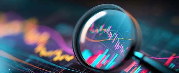 The magnifying glass revealing intricate financial data trends and analysis.
