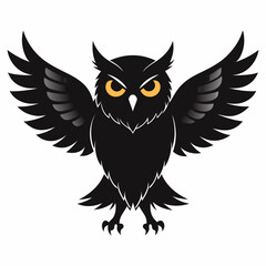 Obraz premium Black Owl with Yellow Eyes and Spread Wings Silhouette