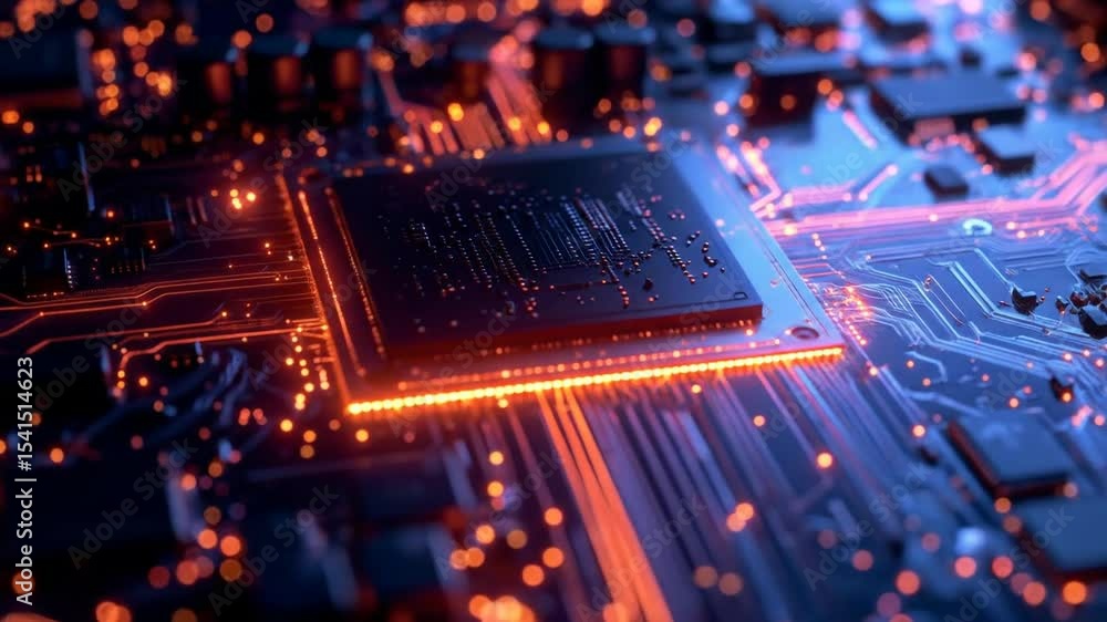 Aufkleber closeup high-tech circuit board with glowing cpu